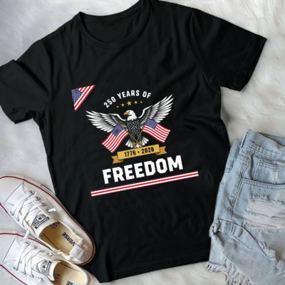 Alternative view of 250 Years of Freedom Anniversary American Flag T-Shirt - V-Neck Shirt