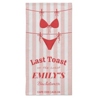 Bachelorette Towels - Last Toast on The Coast Beach Towel, Beach Bachelorette Party Gifts, White, Hand Towel - 15x30