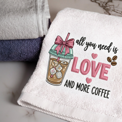 All You need Is Coffee Right Left Center Embroidered Bath Towel