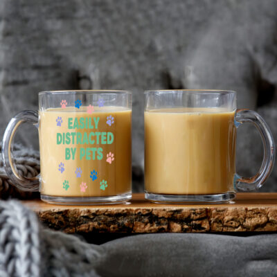 Alternative view of Easily Distracted By Pets Clear Glass Mug With Handle