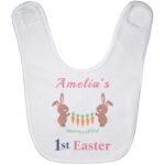 Personalized Name 1st Easter Baby Bib - Custom Baby Name Easter Bunny Bib, White, Baby Bib
