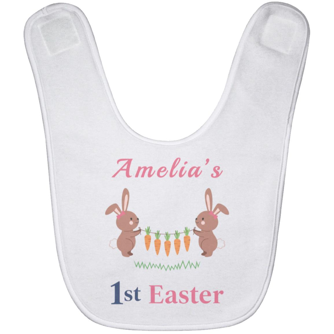 Personalized Name 1st Easter Baby Bib - Custom Baby Name Easter Bunny Bib, White, Baby Bib