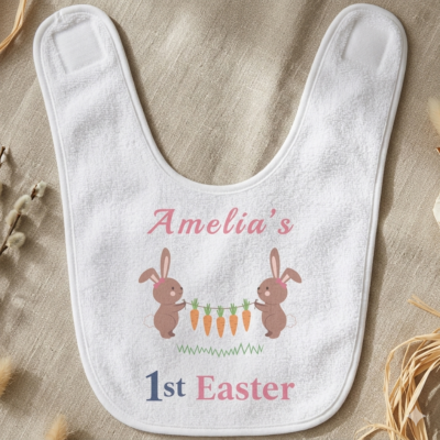 Alternative view of Personalized Name 1st Easter Baby Bib - Custom Baby Name Easter Bunny Bib