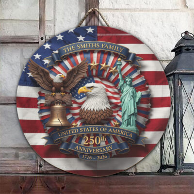 Alternative view of Personalized 250th Anniversary 4th of July Door Sign with Family Name - Custom Door Wreaths for 250 USA Anniversary