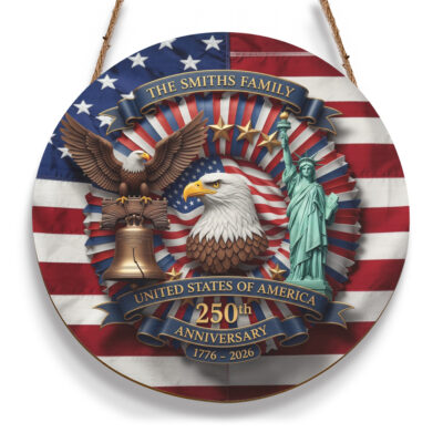 Personalized 250th Anniversary 4th of July Door Sign with Family Name - Custom Door Wreaths for 250 USA Anniversary