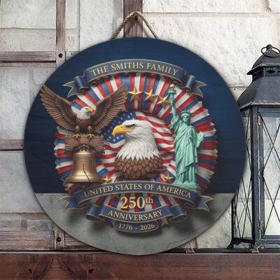Alternative view of Personalized 250th Anniversary 1776-2026 Door Sign with Family Name - Custom Door Wreaths for 250 USA Patriotic Decorations