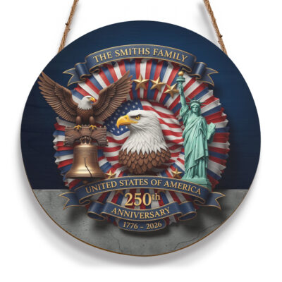 Personalized 250th Anniversary 1776-2026 Door Sign with Family Name - Custom Door Wreaths for 250 USA Patriotic Decorations