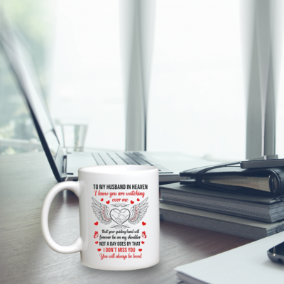 Alternative view of To My Husband In Heaven I Know You Are Watching White Mug - Beer Stein - Color Changing Mug