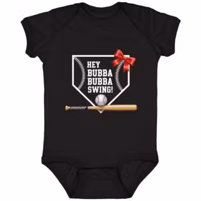 Hey Bubba Bubba Swing Baby Onesie - Baseball Baby Bodysuit, Black, Infant Baby Bodysuit