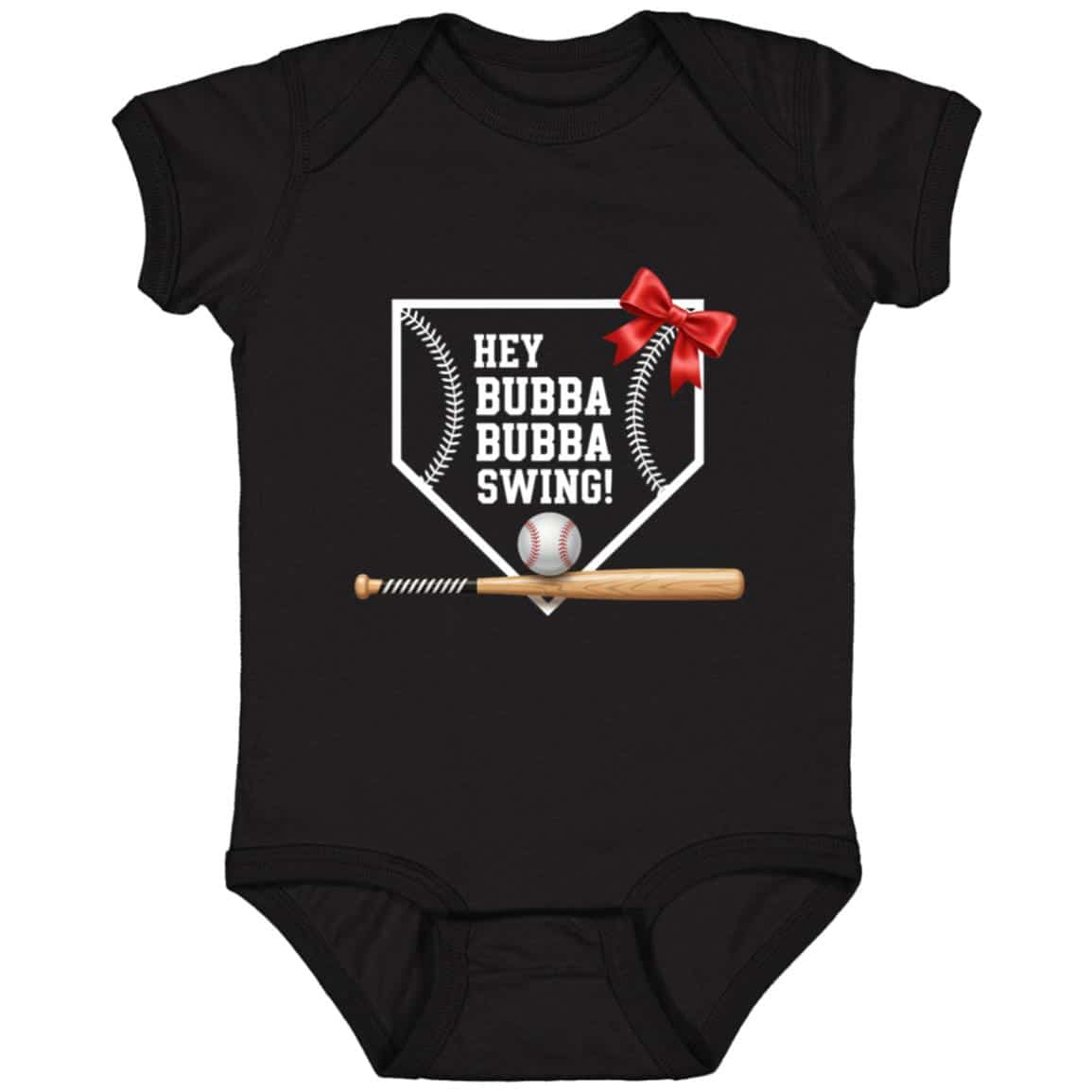 Hey Bubba Bubba Swing Baby Onesie - Baseball Baby Bodysuit, Black, Infant Baby Bodysuit