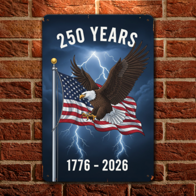 250 Year American Anniversary Birthday Metal Sign 1776-2026 Eagle and Flag