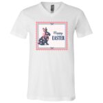 Happy Easter Funny Bunny Flower T-Shirt - V-Neck Shirt - Youth Shirt, White, V-Neck T-Shirt