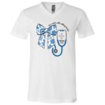 Nurse Ribbon She Works With Willing Hand T-Shirt - V-Neck Shirt, White, V-Neck T-Shirt