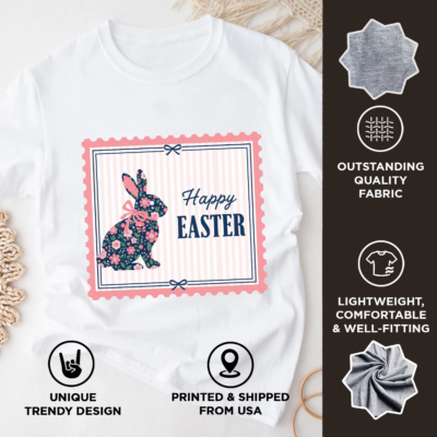 Alternative view of Happy Easter Funny Bunny Flower T-Shirt - V-Neck Shirt - Youth Shirt