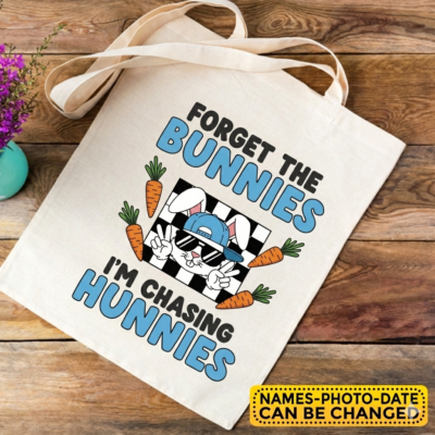 Alternative view of Forget The Bunnies I'm Chasing Hunnies Natural Canvas Tote Bag - Funny Boys Easter Bag