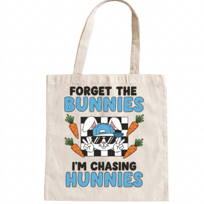 Forget The Bunnies I'm Chasing Hunnies Natural Canvas Tote Bag - Funny Boys Easter Bag