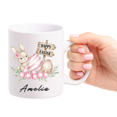 Alternative view of Personalized Name Easter Bunny Pastel Floral Mug –  Beer Stein - Easter Gifts - Color Changing Mug