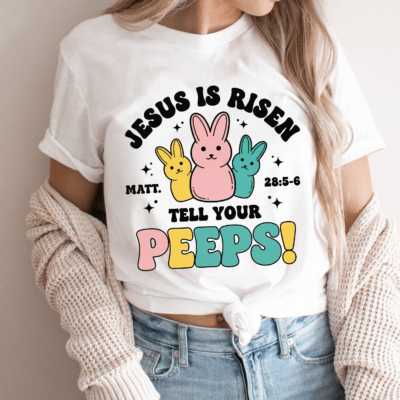 Alternative view of Jesus Is Risen Tell Your Peeps Easter Bunny T-Shirt - Youth Shirt