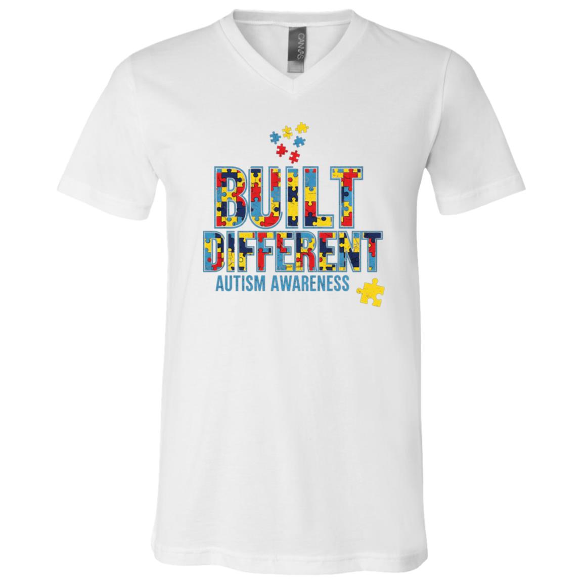 Built Different Autism Awareness T-Shirt - Youth Shirt - Autism Shirt, White, V-Neck T-Shirt