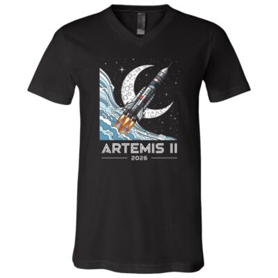 Artemis II Launch to The Moon 2026 T-Shirt - V-Neck Shirt, Black, V-Neck T-Shirt