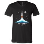 Artemis II T-Shirt - Launch to The Moon 2026 Youth Shirt - V-Neck Shirt, Black, V-Neck T-Shirt