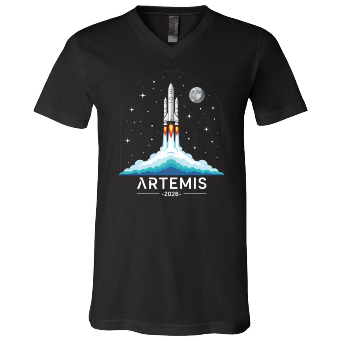 Artemis II T-Shirt - Launch to The Moon 2026 Youth Shirt - V-Neck Shirt, Black, V-Neck T-Shirt