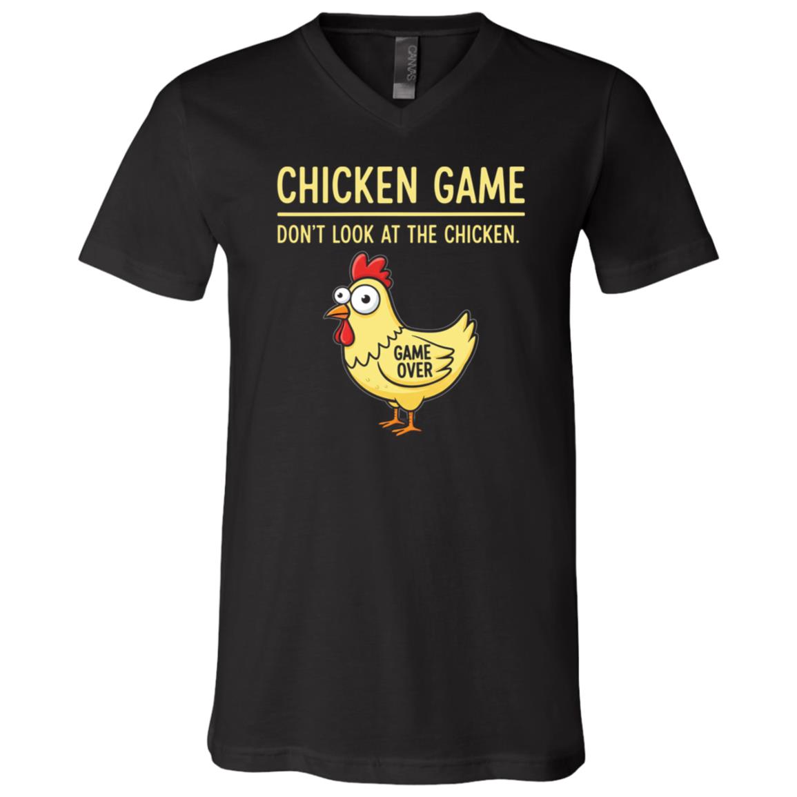 Chicken Game Don't Look At The Chicken Funny Chicken T-Shirt - V-Neck Shirt, Black, V-Neck T-Shirt