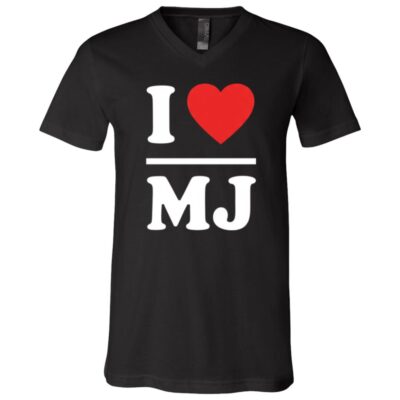 I Love MJ Shirt - I Heart MJ T-Shirt - V-Neck Shirt, Black, V-Neck T-Shirt
