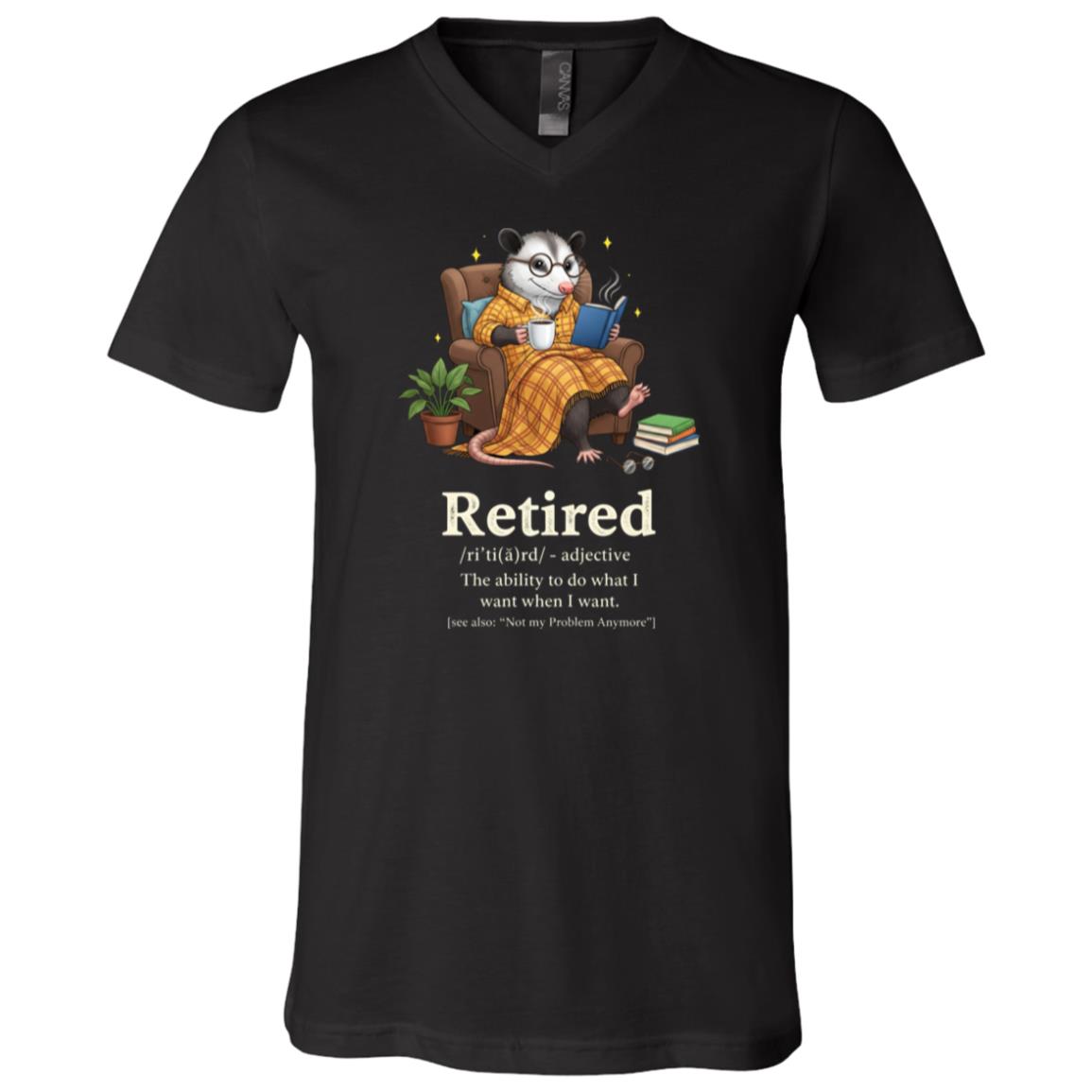 Retired Opossum Funny Definition Not My Problem Anymore T-Shirt - V-Neck Shirt, Black, V-Neck T-Shirt