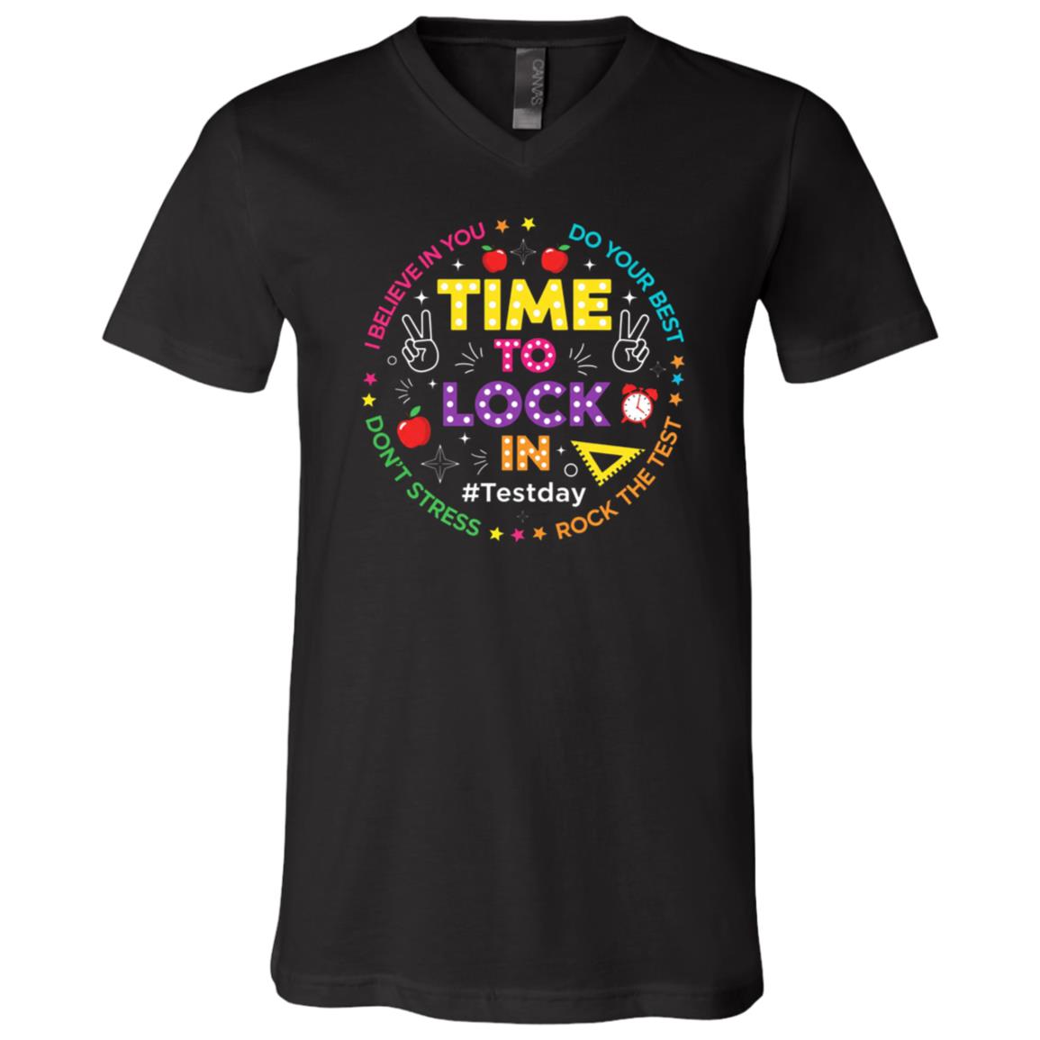 Time to Lock In Test Day Shirt, Do Your Best Student Teacher Tee, Motivational Exam Shirt, Back to School Testing Shirt, Black, V-Neck T-Shirt