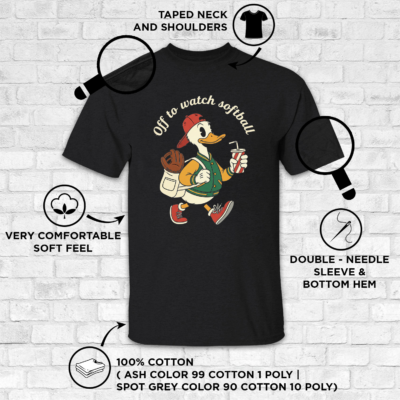 Alternative view of Off to Watch Softball Funny Duck Shirt, Cute Softball Fan Tee, Game Day Shirt, Softball Mom Gift, V-Neck Shirt