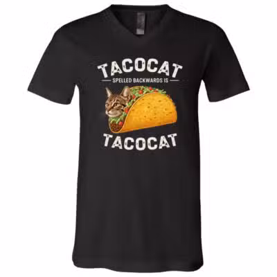 Tacocat Spelled Backwards Is Tacocat T-Shirt - V-Neck Shirt, Black, V-Neck T-Shirt