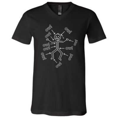 Funny Ow Shirt Stick Figure Pain Meme T-Shirt V-Neck Shirt , Everything Hurts Tee, Adulting Humor Shirt,, Black, V-Neck T-Shirt