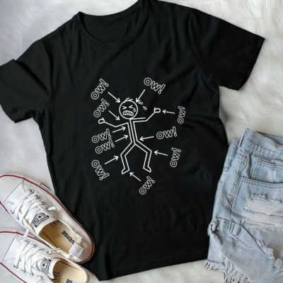 Alternative view of Funny Ow Shirt Stick Figure Pain Meme T-Shirt V-Neck Shirt , Everything Hurts Tee, Adulting Humor Shirt,