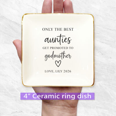 Alternative view of Personalized Godmother Gift Ring Dish, Auntie to Godmother Gift, Jewelry Tray Custom Name Date, Baptism Gift for Godmother, Keepsake Dish