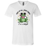 Funny Christian Frog Shirt, First of All Jesus Thinks I'm a Delight Tee, Cute Frog Coffee Shirt, Faith Based Gift, White, V-Neck T-Shirt
