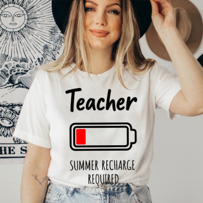 Alternative view of Funny Teacher Shirt Summer Recharge Required, End of School Year Teacher Tee, Last Day of School Gift, Teacher Appreciation Shirt