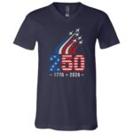 Personalized USA 250th Anniversary Shirt, America 1776-2026 Patriotic Tee, Red White Blue Fighter Jet Graphic Shirt,, Navy, V-Neck T-Shirt