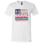 Patriotic Coquette American Flag Shirt, Cute USA Bow Tee, White, V-Neck T-Shirt