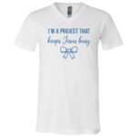 Funny Christian Shirt, I’m A Project That Keeps Jesus Busy Tee, White, V-Neck T-Shirt