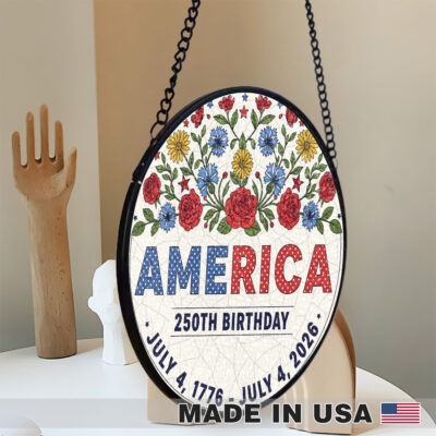 Alternative view of America 250th Birthday Glass Window Hanging Decor, Patriotic Suncatcher , July 4th 1776-2026 Ornament, USA Independence Day Gift