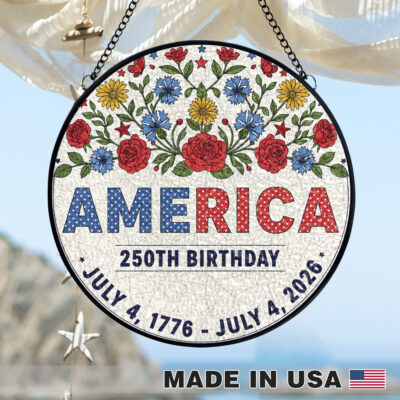 America 250th Birthday Glass Window Hanging Decor, Patriotic Suncatcher , July 4th 1776-2026 Ornament, USA Independence Day Gift