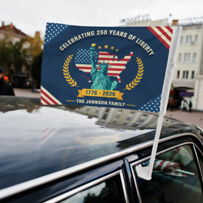 Personalized America 250 Car Flag, Celebrating 250 Years of Liberty, Patriotic USA Vehicle Flag, 1776-2026 Independence Day Decor, Custom Family Name Flag